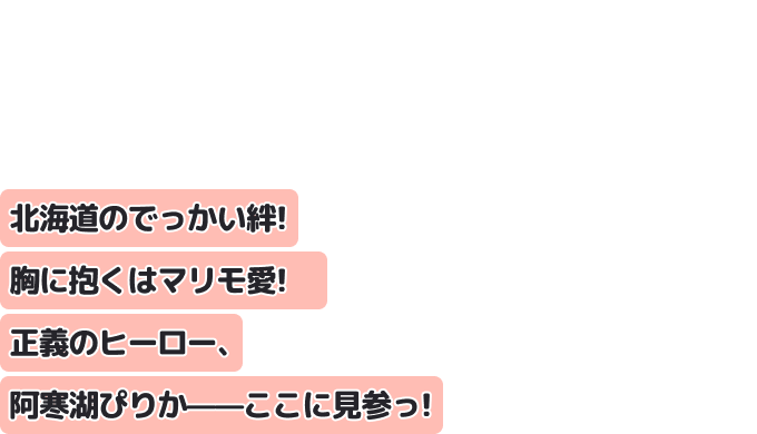 北海道のでっかい絆！　胸に抱くはマリモ愛！　
正義のヒーロー、阿寒湖ぴりか——ここに見参っ！